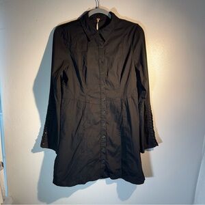 Free People Black Long Sleeve Snap Button Down Shirt Dress M Boho Goth